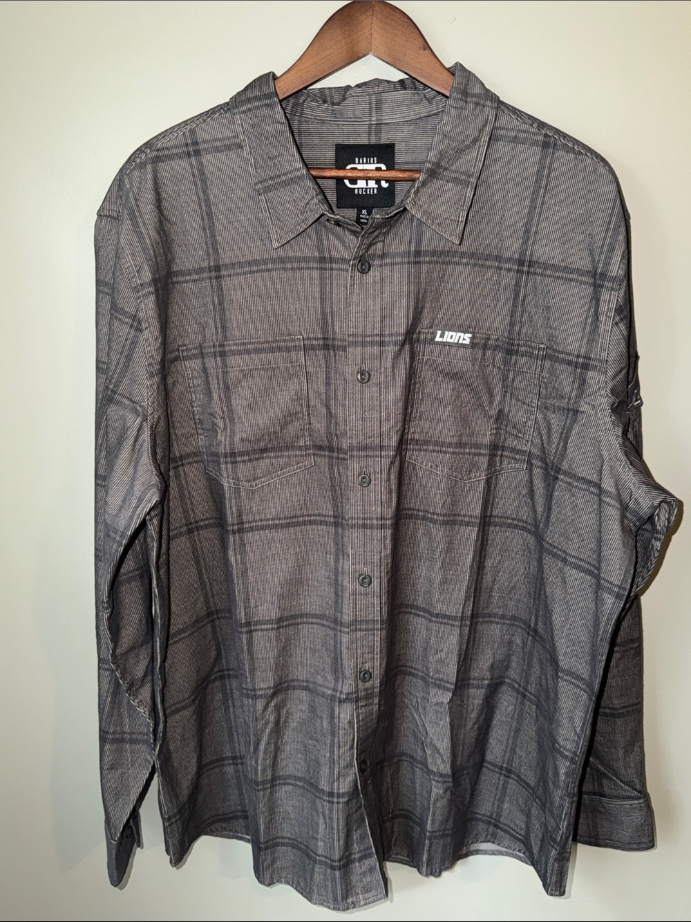 Darius Rucker Detroit Lions Gray Plaid Button-Up Corduroy Texture